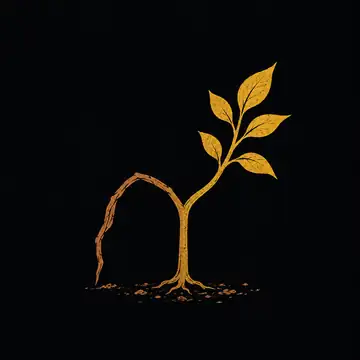 One stem forking into two branches, one living and rising, one dry and turning down.
